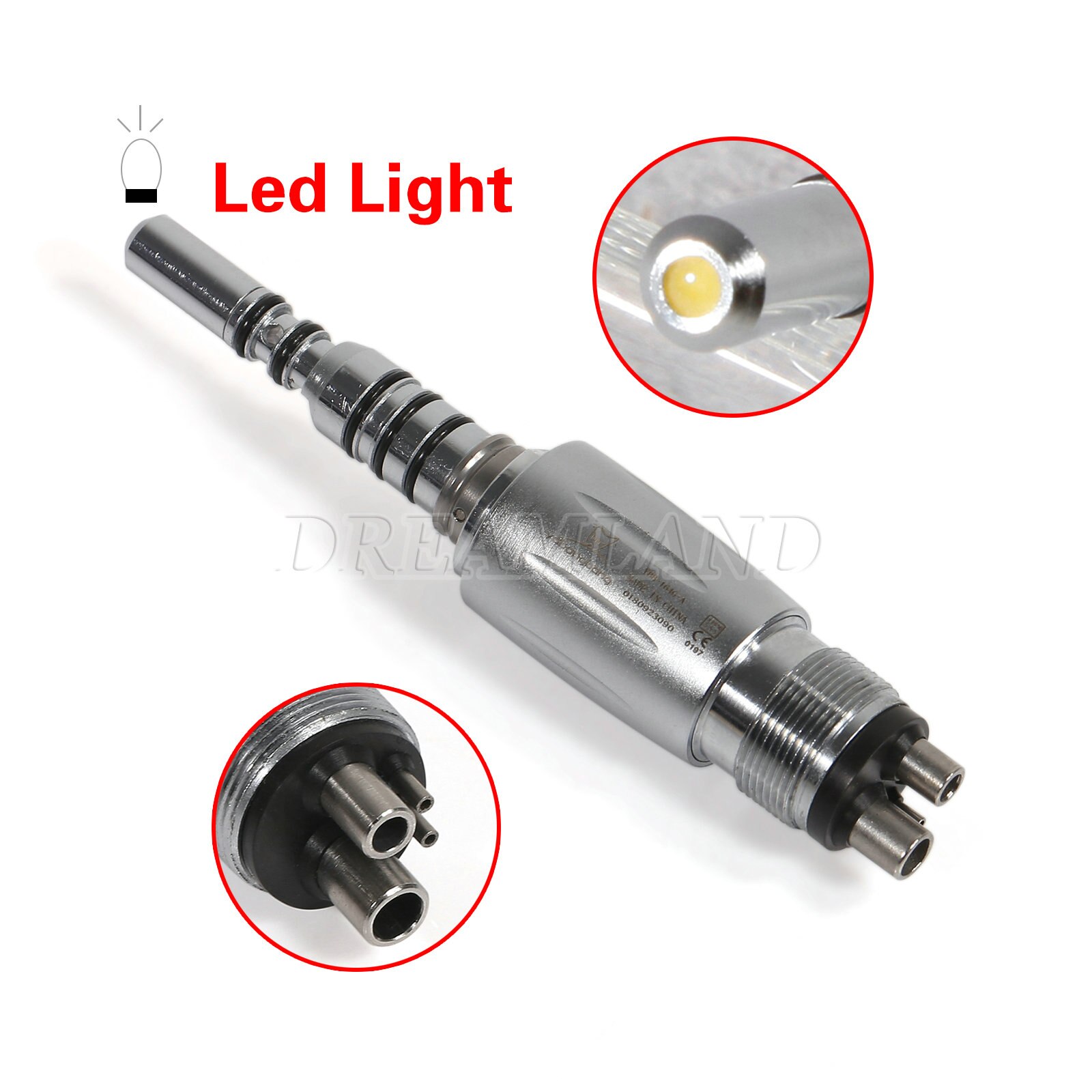 Dental Fiber Optic LED Turbine High Speed Push Button Handpiece Standard/Big/Mini Head & 6/4/2Hole Quick Coupler: 4 Hole Coupler YG4