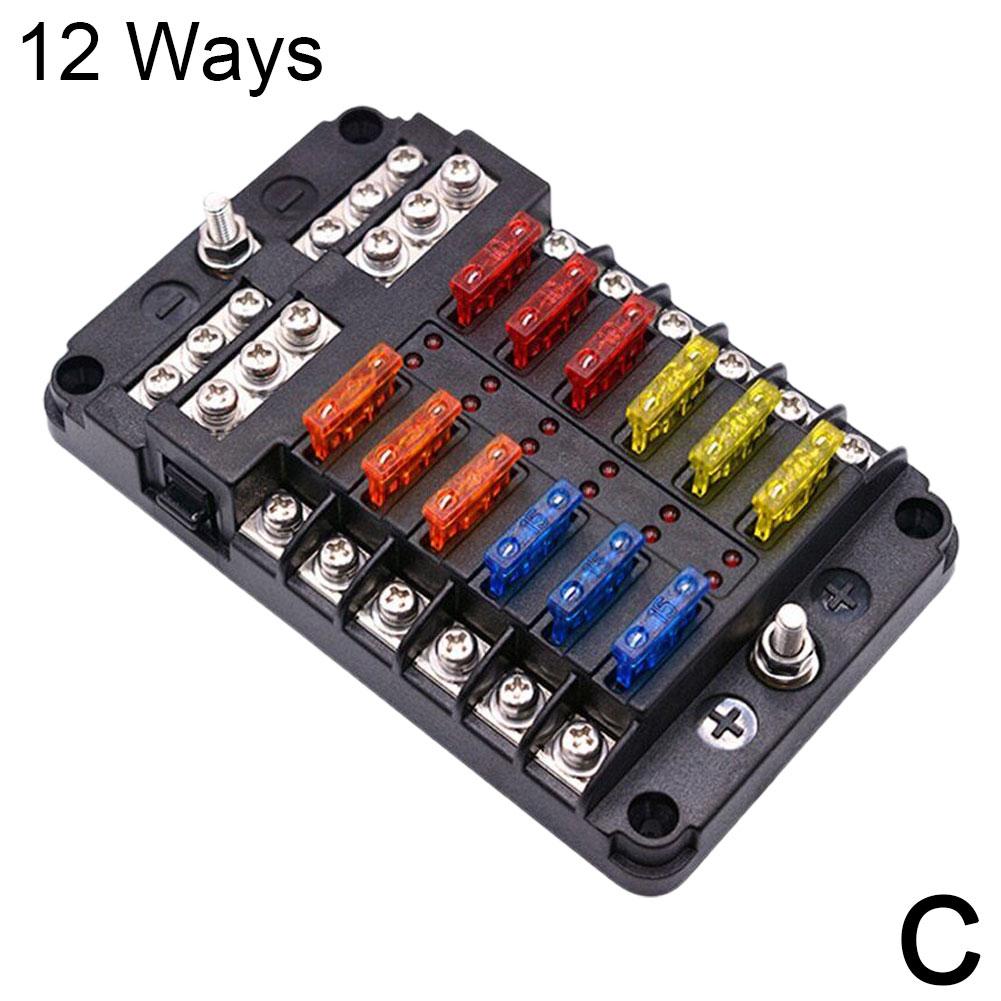 6/12 Ways Fuse Box LED Warning Indicator 12V 32V Power Distribution Panel Car Boat Fuse Box Holder With Plastic Cover: Blue