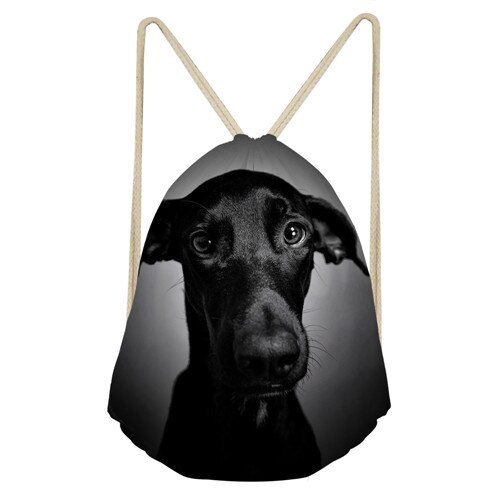 Whereisart 3d dyr hund mørkegrå italiensk greyhound print skolepiger snøre taske små dametasker til softback rygsæk: Y0817 z 3