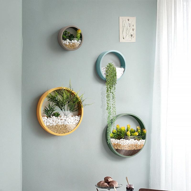 Jern kunst væg vase ensfarvet moderne hængende indretning håndværk / kunstig blomst farvet sten holder bonsai blomstervaser