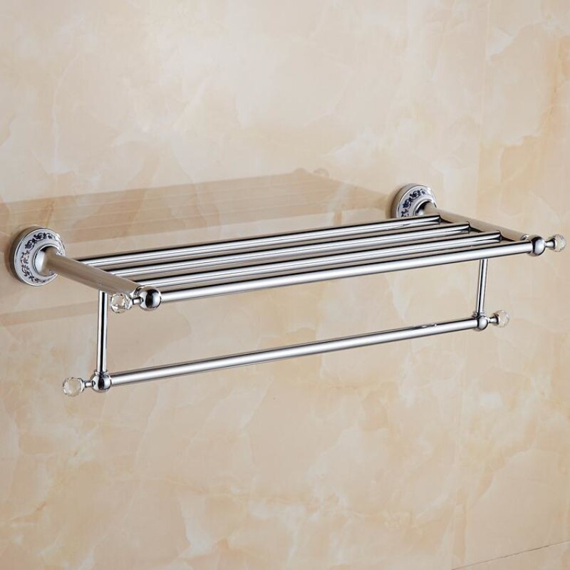 Silver Crystal Bathroom Hardware Set European Chrome Finish Ceramic Plate Antique Bathroom Accessories Hanging Suit T345