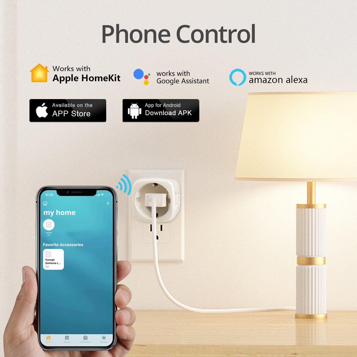 Smart Home Apple Homekit/Tuya Smart Socket EU Plug Network WiFi Outlet Use Siri Voice Control and Compatible Alexa /Google Home