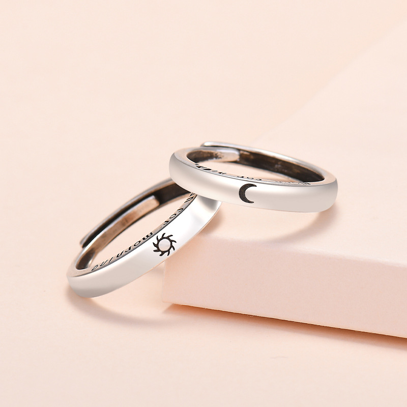 Sol måne matchende par venskab elsker åbne justerbare ringe sæt kvinder mænd minimalistisk forlovelsesringe lovers kit