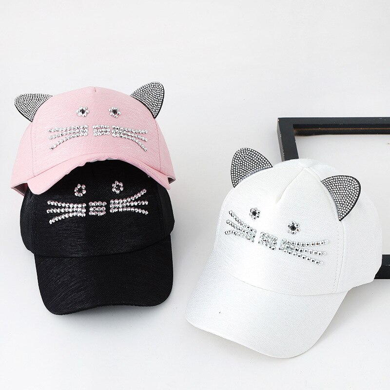 Söpö kissa korva lasten baseball-lippis strassit sarjakuva kesätytöt snapback-lippis säädettävä lasten aurinkohattu