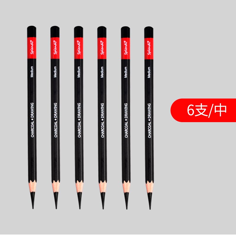 6 st konstnär kol penna trä hård/medium/mjuk skiss pennor konst målning brevpapper nybörjare konst tillbehör: 6 st medium
