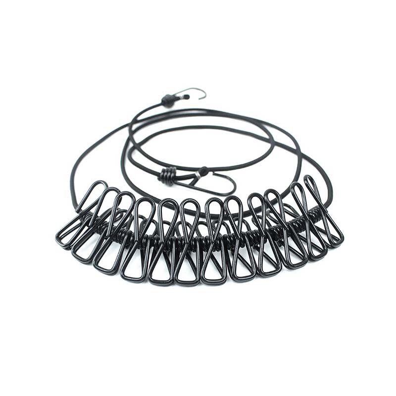 Portable Outdoor Clothesline Easy to Take Hanging Rope Windbreak Non-slip Clotheslin With 12 Clothespins Clothes Dryer: Black