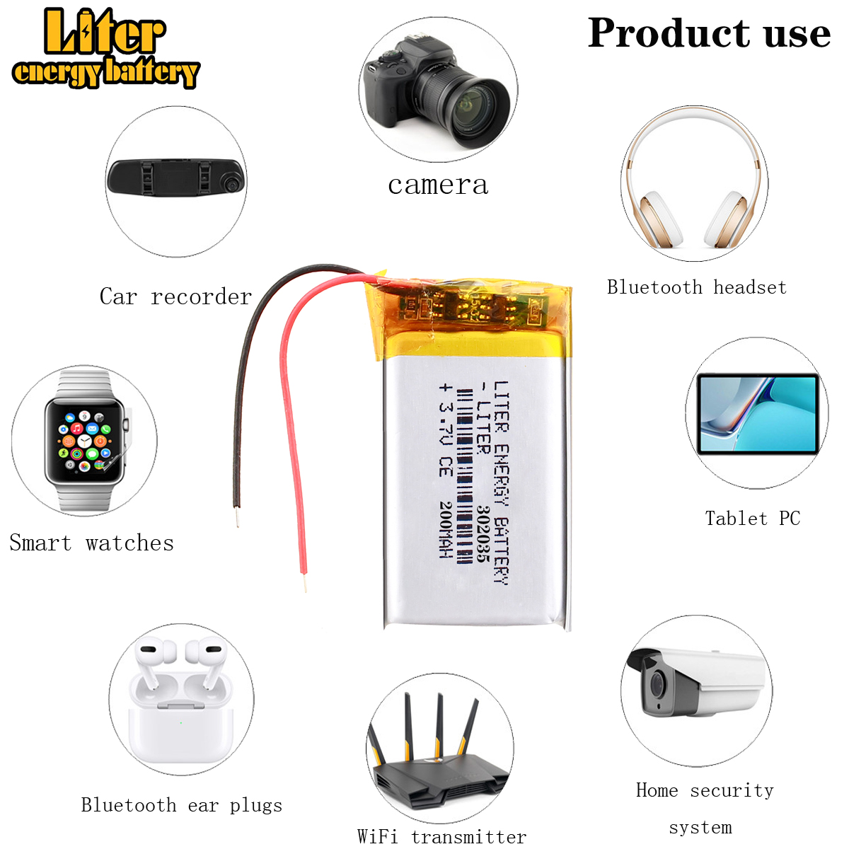 3.7V lithium polymer battery 302035 032035 200mAh MP3 MP4 Bluetooth 3*20*35mm lithium battery small stereo bluetooth GPS