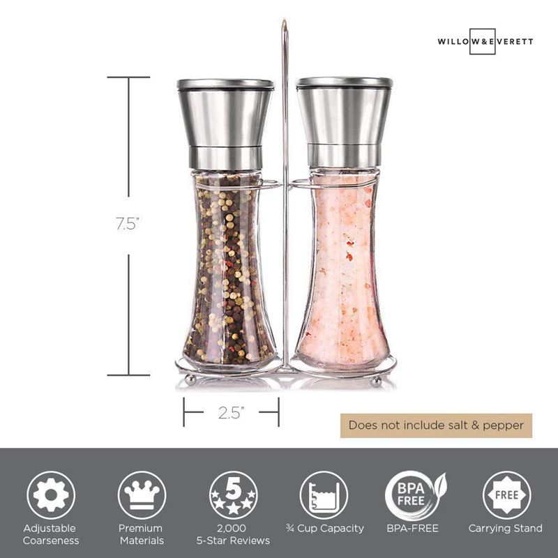 Salière et poivrière en acier inoxydable de première avec support-salière et poivrière de grande taille avec grosseur réglable-sel