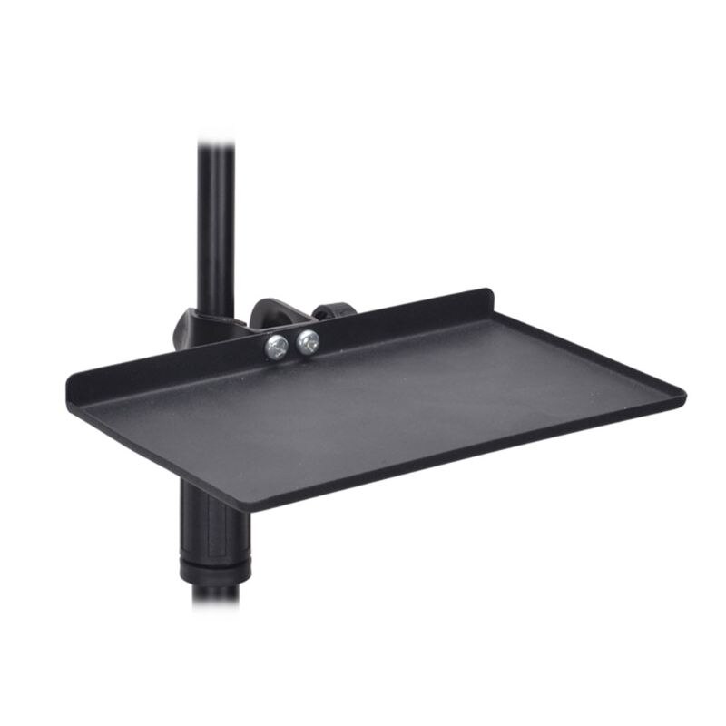 Microphone Stand Tray - 200x130mm - Carbon Steel + Rubber - for Live Broadcasts + Phone Clip Holder
