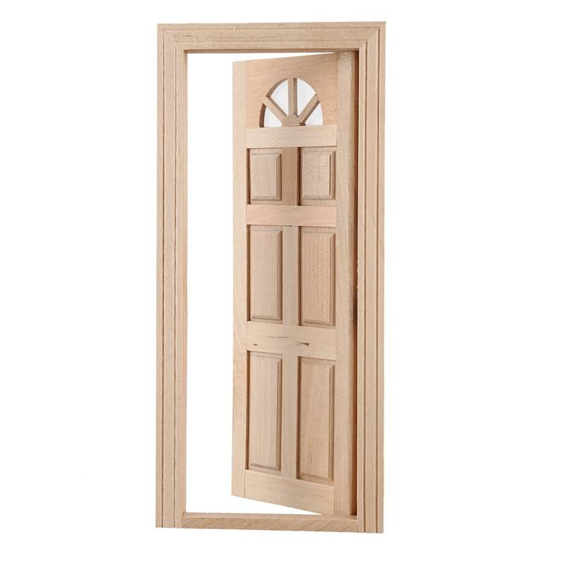 Puppe Haus Miniatur Unlackiert Holz Außen Einzigen Tür 6-Tafel Flache oben Holz farbe: Default Title