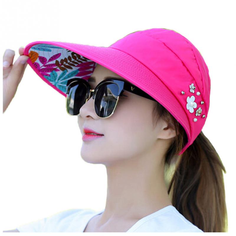 Kvinder foldbar solhat strand uv-bevis hat sommer bred skyggehætte med 7 farver til valg anti-uv hat  #137