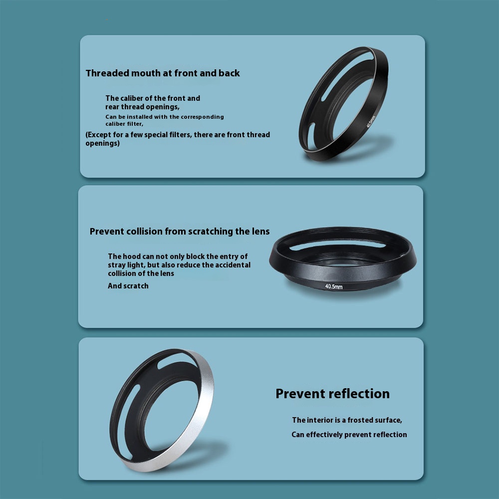 Capa de lente de anjo largo de metal genérico aparafusada 37 40,5 43 46 49 52 55 58 67 mm Distância focal de lente universal pelo menos 20 mm