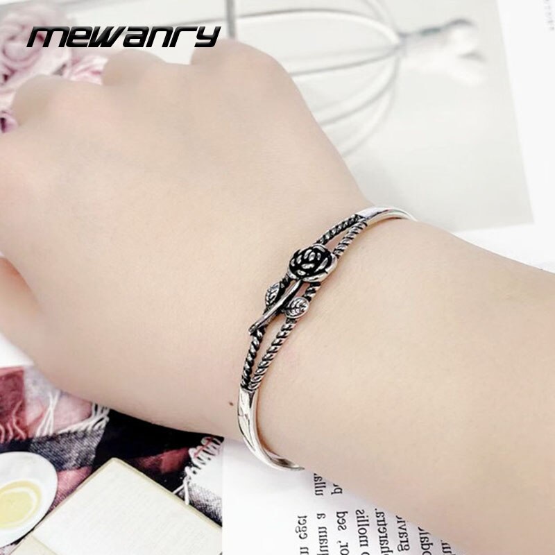 Mewanry 925 sterling silber armband für damen, sommertrend, vintage-charm, süße rose, party, thailändischer silberschmuck, geburtstag