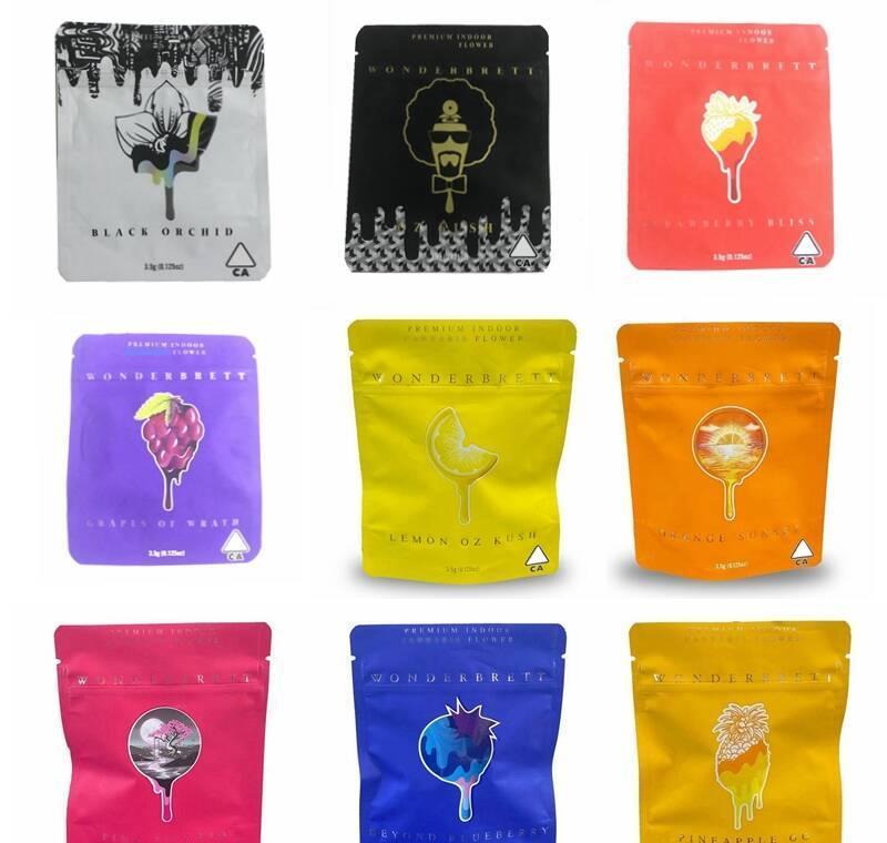9 Types Wonderbrett Bags 3.5g Soft Touch Skin Mylar Bags Oz Kush Black Orchid Childproof Smell Proof Bags Cookies Bag For Dry He: Mix Types
