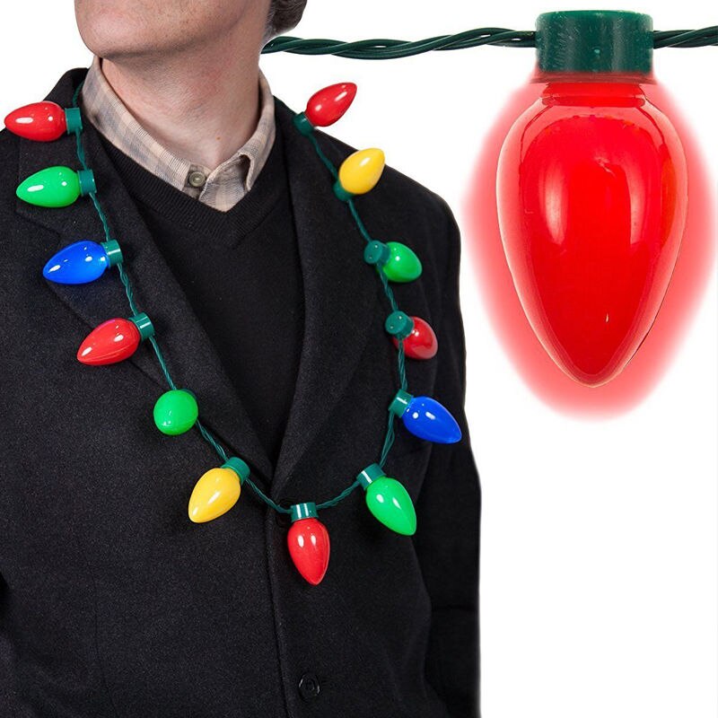 Collier ampoule de noël jusqu'à lumière LED, décoration scintillante pour fête, pour adultes ou enfants