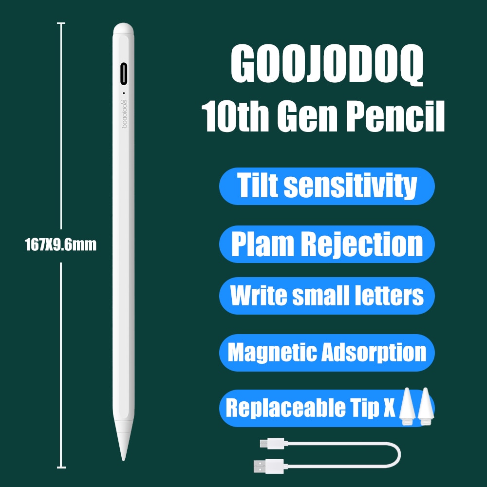 GOOJODOQ 12th Gen Pencil For iPad Pencil Palm RejectionTilt for Apple Pencil 2 1 iPad Pro 11 Air 4 7th 8th Pencil: 10th 2 Tip