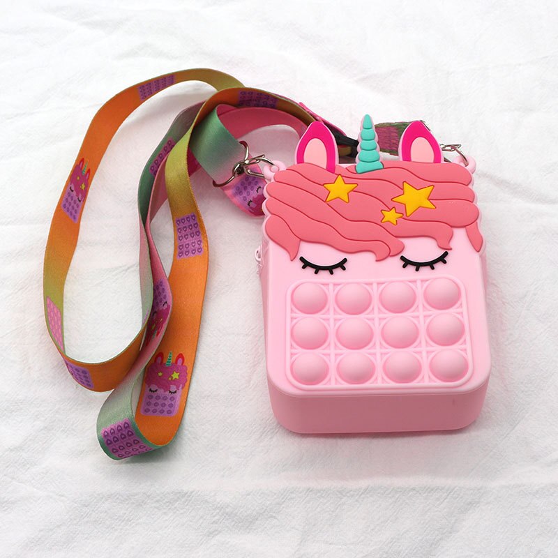 Popo fidget toy popper sensory popet silikon push bubble schreibwaren aufbewahrungsbeutel popite poppit dekompressions-münzbeutel: Rosa einhorn