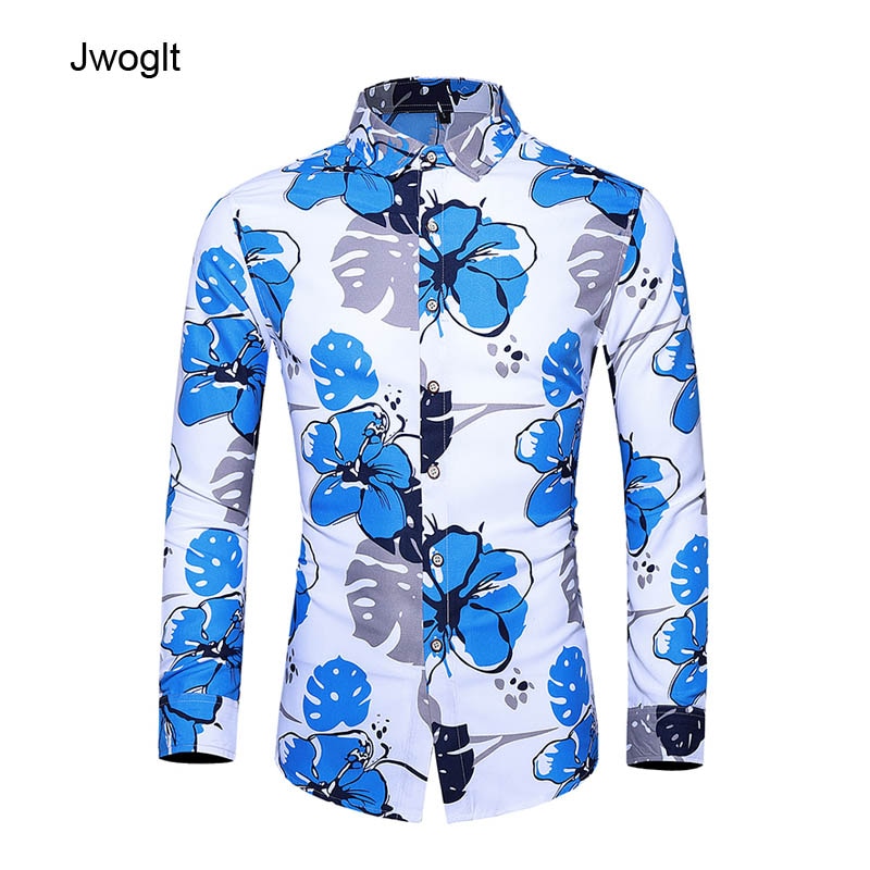 45kg-120kg herrskjorta herr blå blommiga fritidsskjortor höst herrkläder långärmad camisa masculina 5xl 6xl 7xl