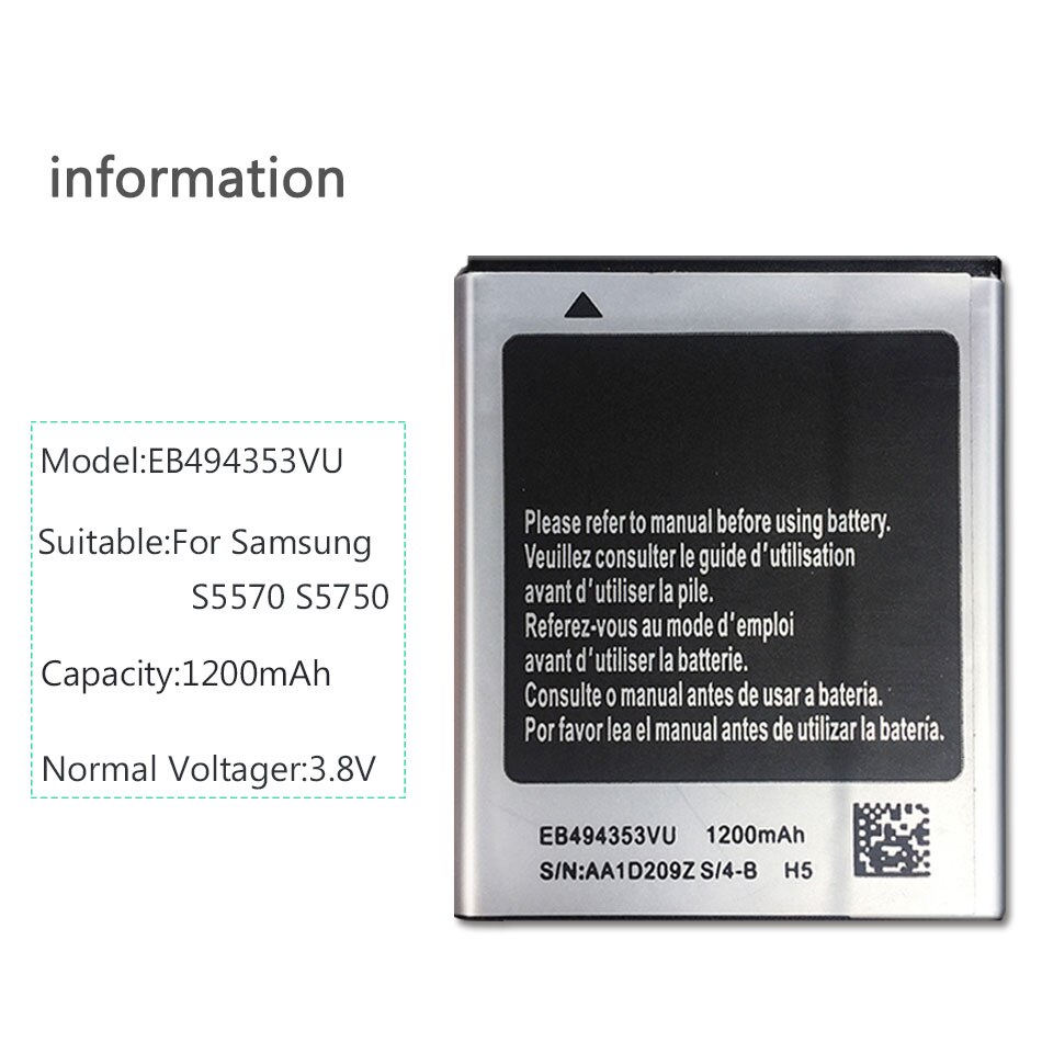 Baterias de bateria integradas, 1200mah, para samsung galaxy mini gt s5570 s5250 s5330 s5750 s7230 t499 GT-i5510 phone + track no