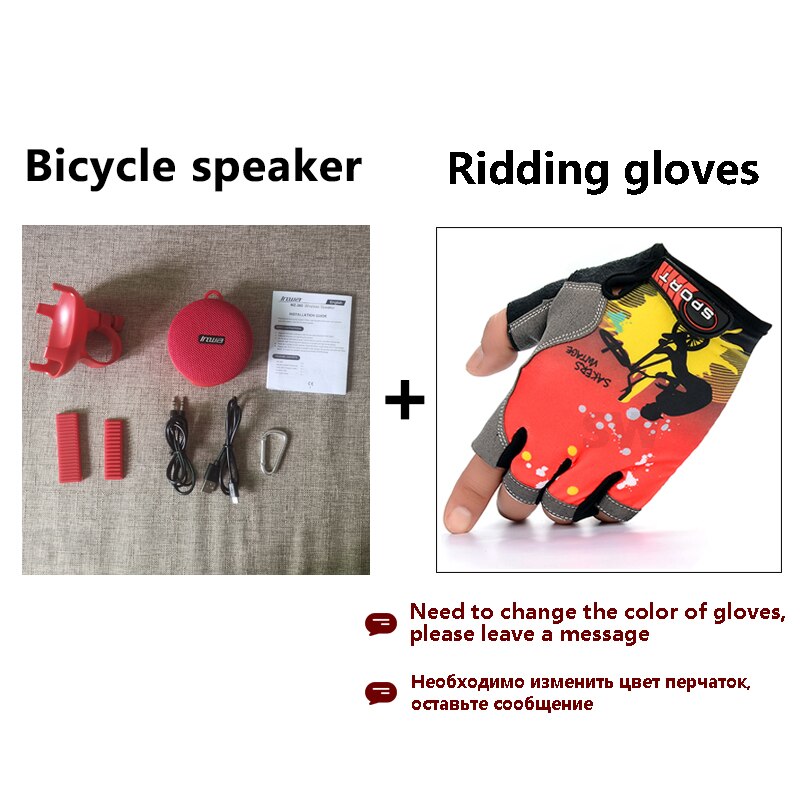 Altavoz bluetooth portátil para bicicleta al aire libre con ventosa, altavoz de ducha impermeable, llamada manos libres IPX7: Red with gloves