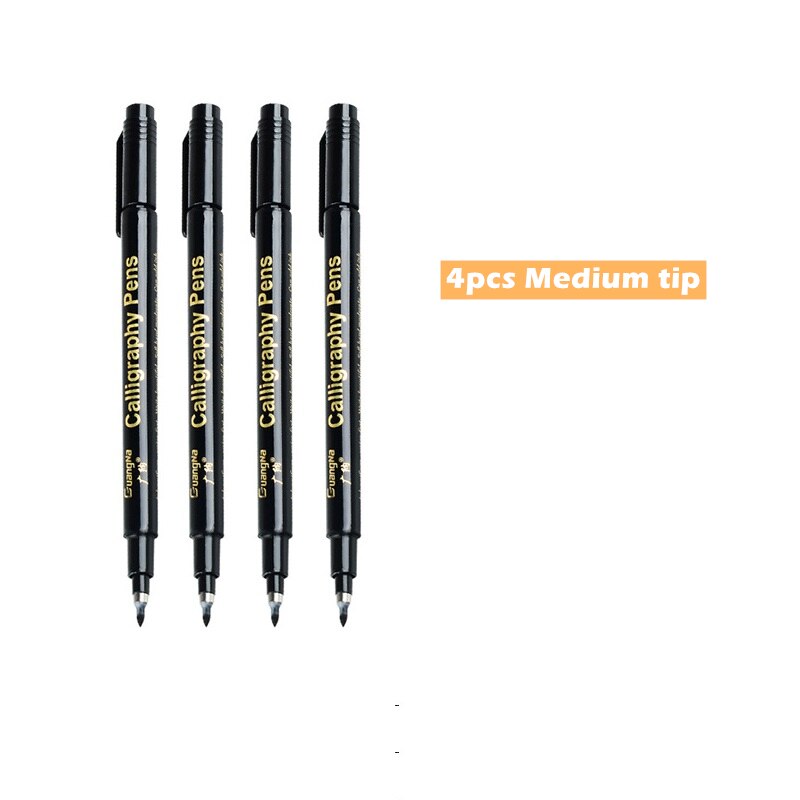 4pcs Calligraphy Pen Set Quick-dry Refillable Waterproof Pigment Ink for Beginners Writing Signature Drawing Lettering Art F802: 4pcs Medium
