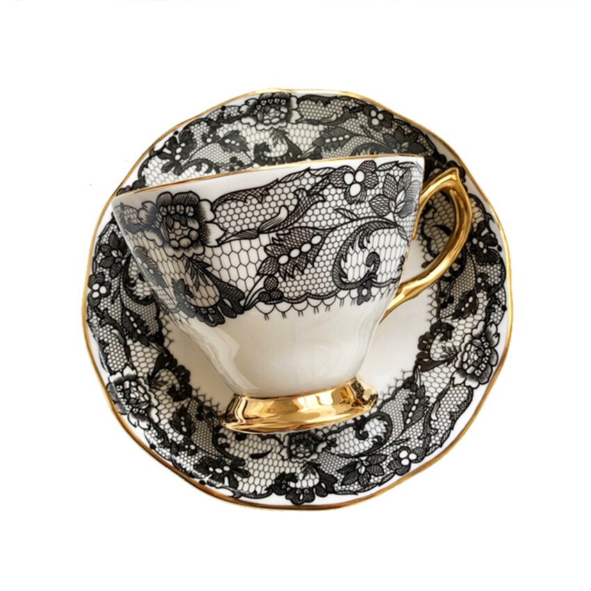 England Bone China Coffee Cup Saucer Set Luxury Afternoon Tea Party Ceramic Dessert plate Lace Porcelain Tea Cups