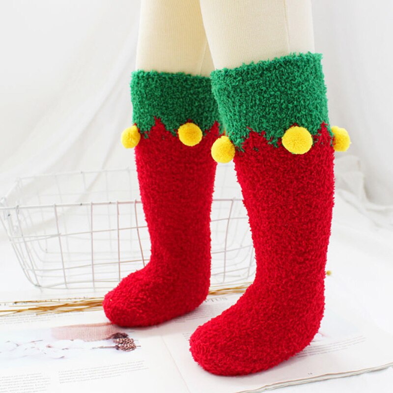 Kinderen baby meisjes jongens pluche koraal fleece sokken peuter kinderen kerst print kniehoog winter warme zachte vloer sokken 0-10y