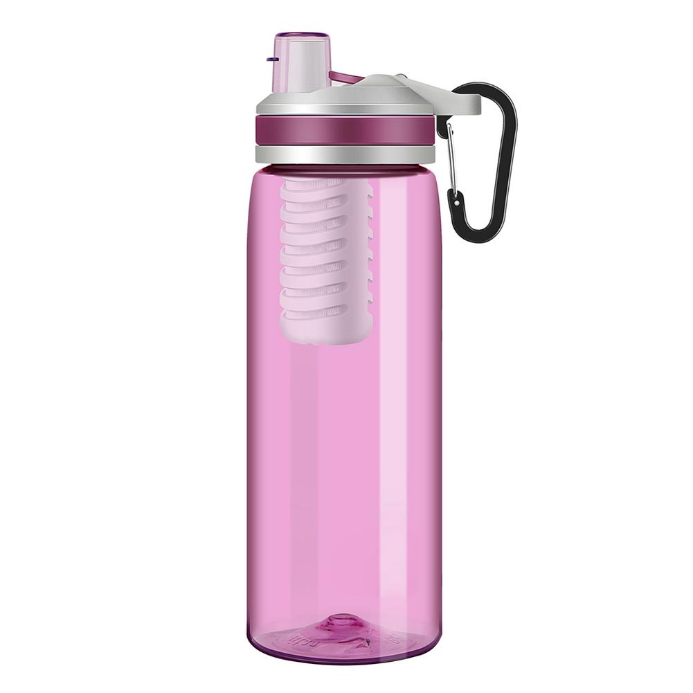 Botella de filtro de agua para acampada y senderismo, taza portátil para exteriores, de emergencia, supervivencia, Purificador Portátil, filtro de agua a prueba de fugas: Pink