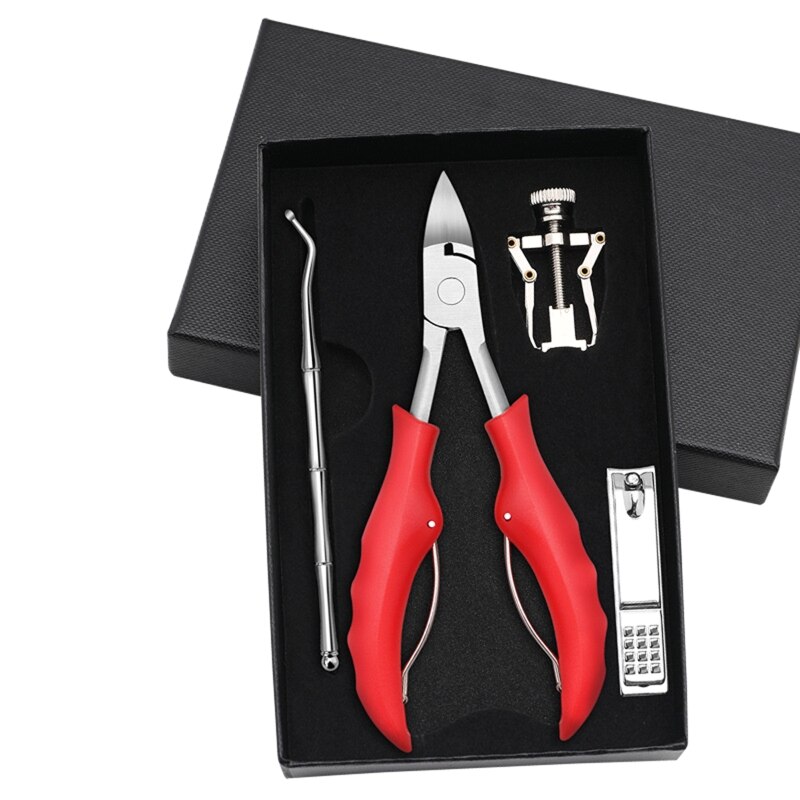 4Pcs Toenail Clippers Kit for Ingrown/Thick Nail Ingrown Toenail Tool Kit with Ingrown Toenail Corrector Pedicure Tools: Red