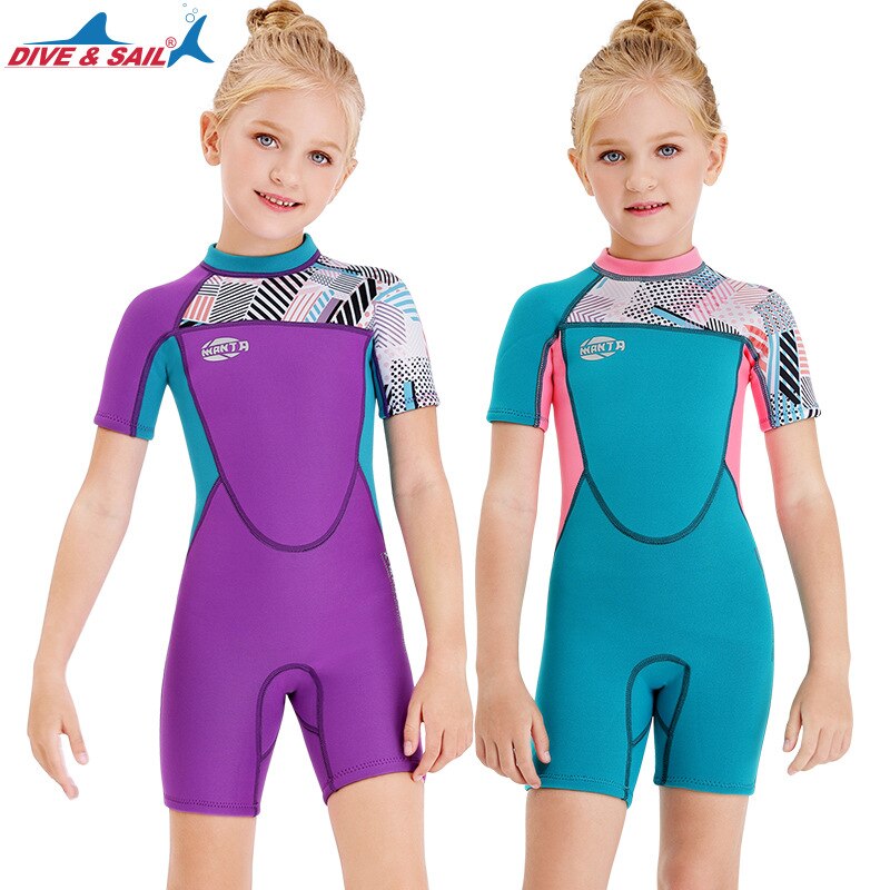 Stijl kinderbadkleding warm 2.5mm -delig duikpak dames korte mouwen winter koudebestendig snorkel surfpak
