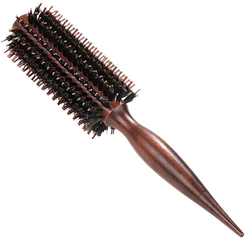 Peine de pelo de cerdas de jabalí Natural, cepillo rodante, barril redondo, soplado, rizado, herramienta de peinado de peluquería DIY