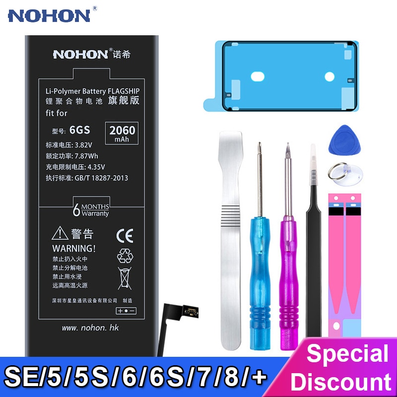 NOHON Hoge Capaciteit Originele Batterij Voor iPhone 6S 6 7 8 Plus 5 5S 5C SE Vervanging Bateria mobiele Telefoon Batterij + Gratis Tools