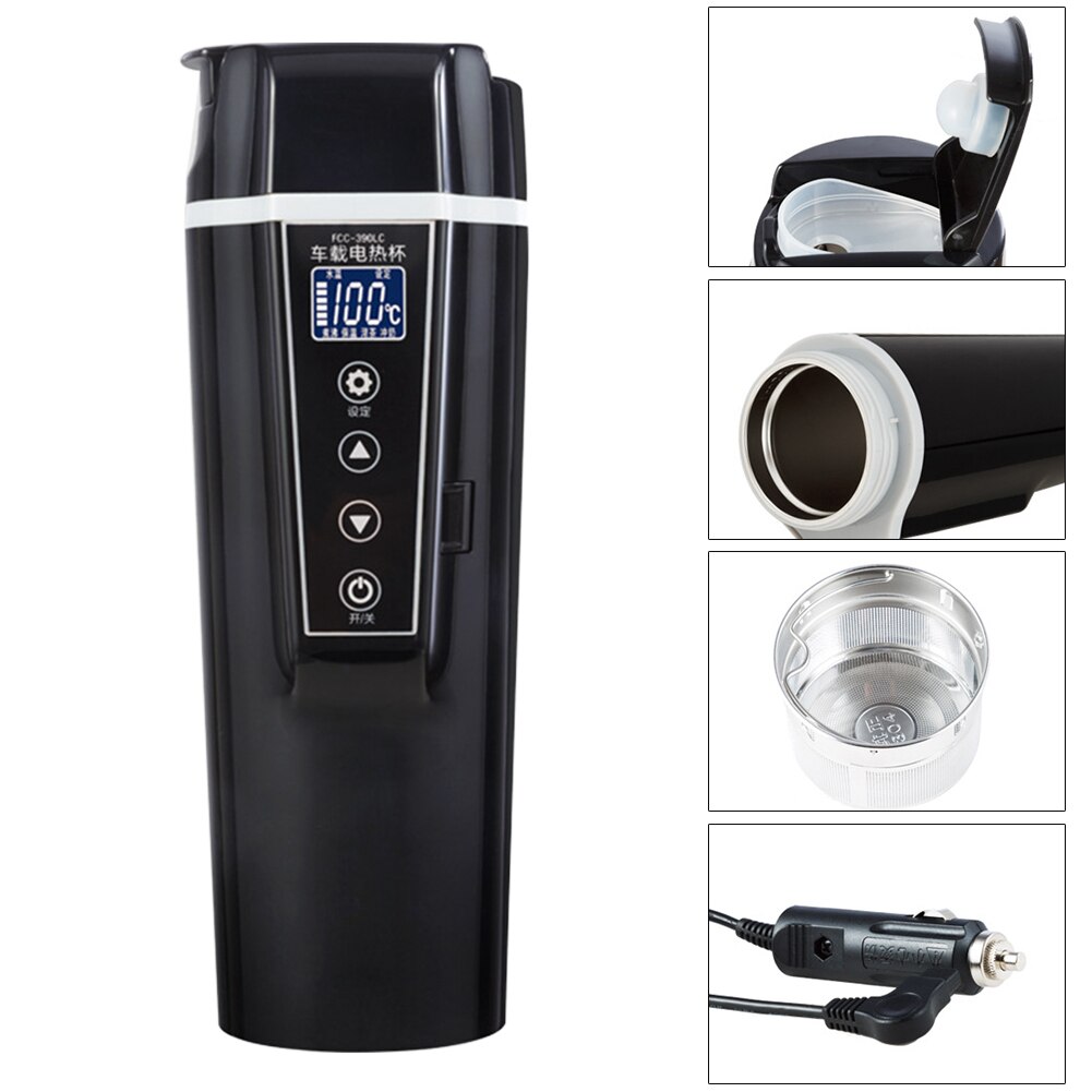 400ml bil opvarmningskop rejse 12v 24v bærbar elektrisk temperaturvisning universal kedel kaffe berøringskontrol kogende vand