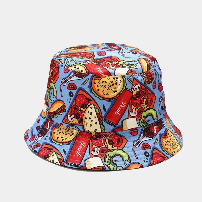 Cartoon Printed Cute Bucket Hat Summer Reversible Fishermant Hat For Women Men Street Hip Hop Fishing Cap Gorro: pizza