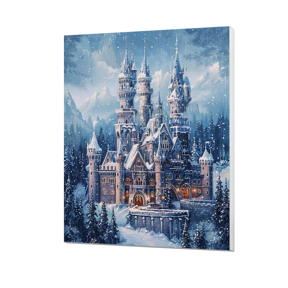 DIY 5d Schloss Schnee ansicht Diamant malerei Voll diamant Mosaik Kreuz Stickerei Dekoration hängende Malerei, 30x40cm gerahmt: 37*30 CM / Gelb