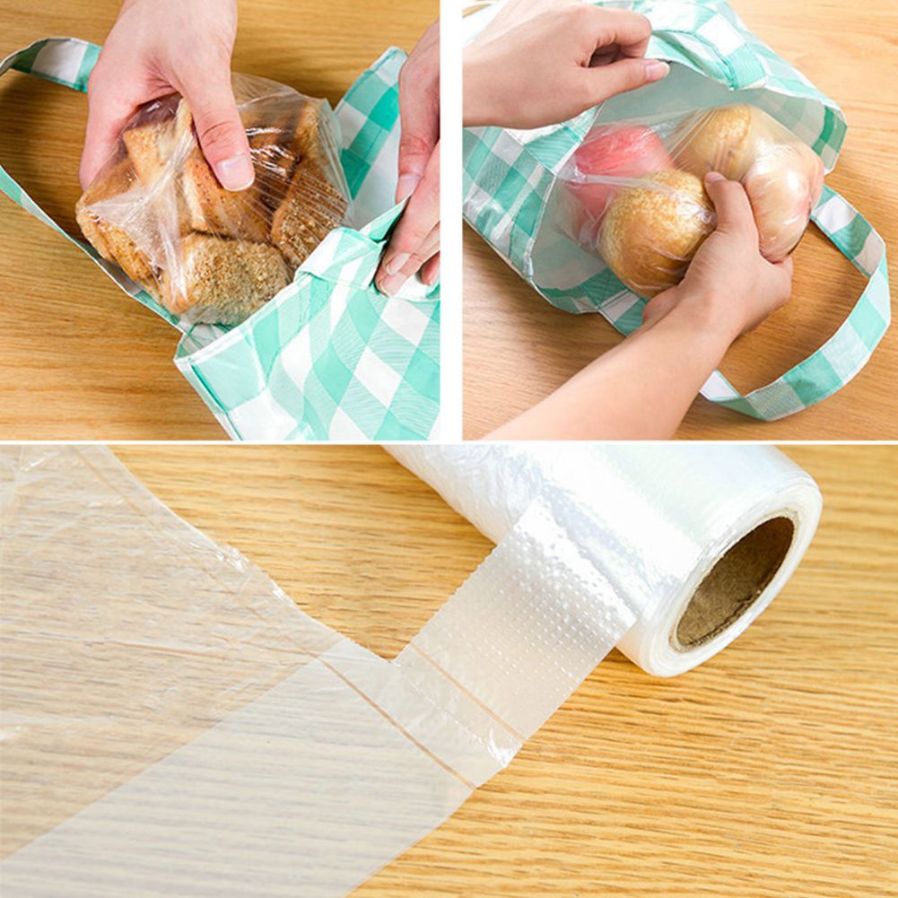 100 Bags/Roll Plastic Food Storage Bags with Portable Handle for Vegetable Fruits Bread Food Storage Three Sizes Optional