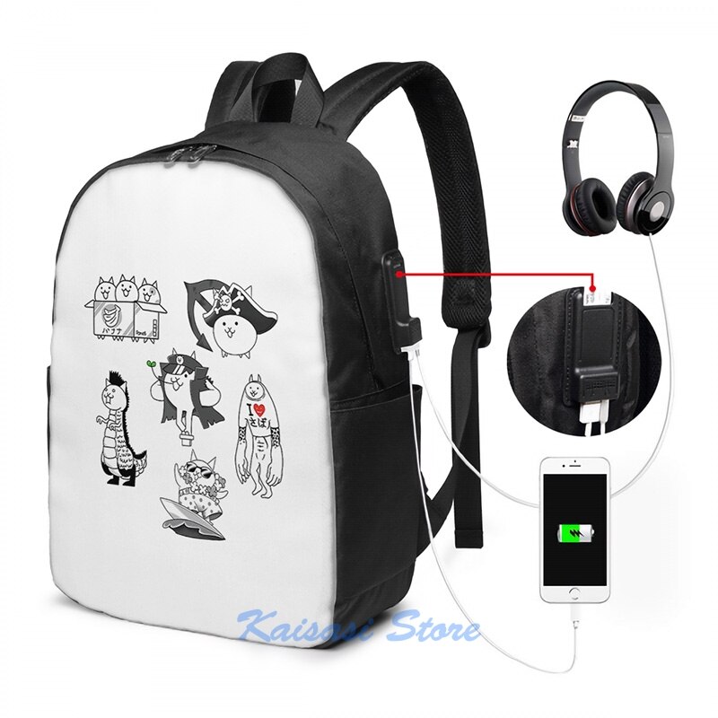 Funny Graphic print Battle Cats USB Charge Backpack men School bags Women bag Travel laptop bag