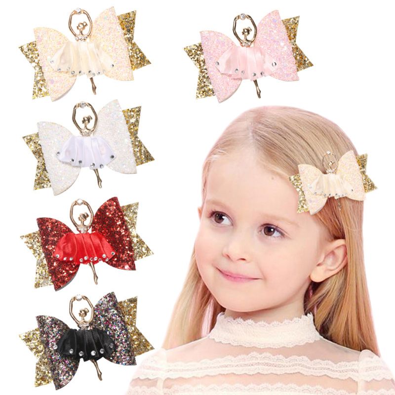 Ballerina Glitter Bow Sparkly Hair Clip for Baby Girls Hairpin Children Kids Barrettes Hair Accessories