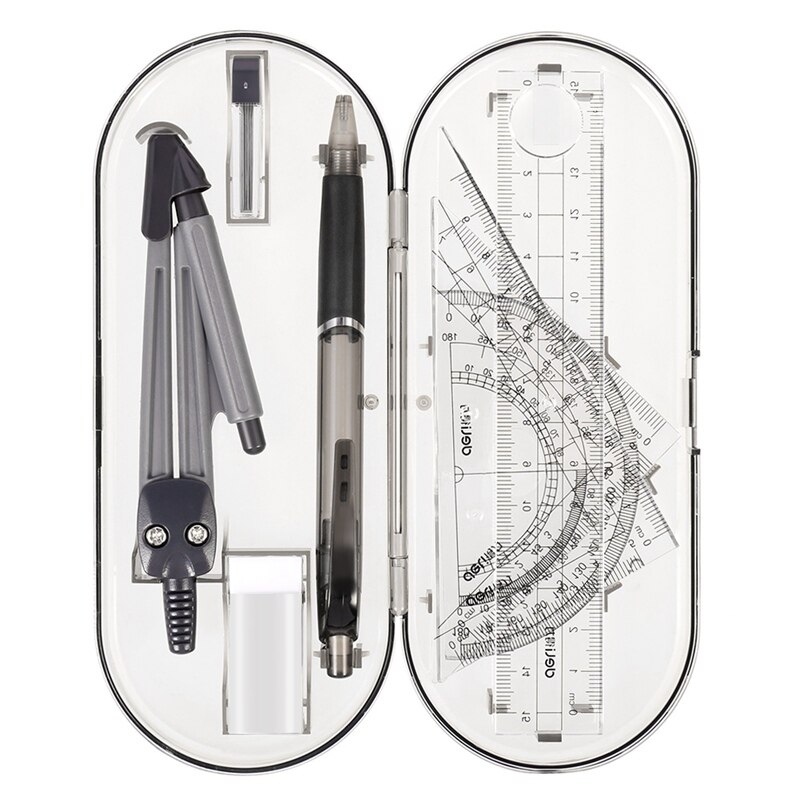 8pcs/set Plastic Geometry Protractor Drawing School Eraser Compasses Set Math Ruler For Students Learning Supplies