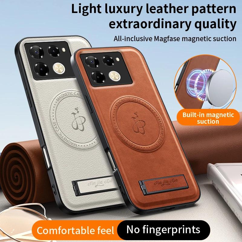 Leather Stand Case for Infinix Note 50 Pro Note50 40 50 40i Magnetic Cover Magsafe Wireless Charging Shockproof Camera Shell