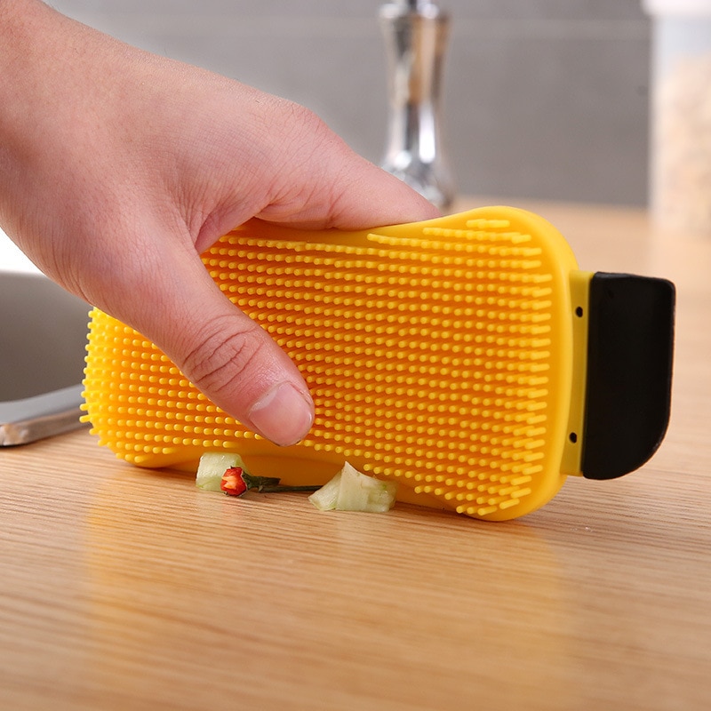 Kjøkkenrengjøringe silikonbørste multifunksjons magisk rengjøringe vaskeverktøy panne oppvaskbolle svampeskrape med såpedispenserr