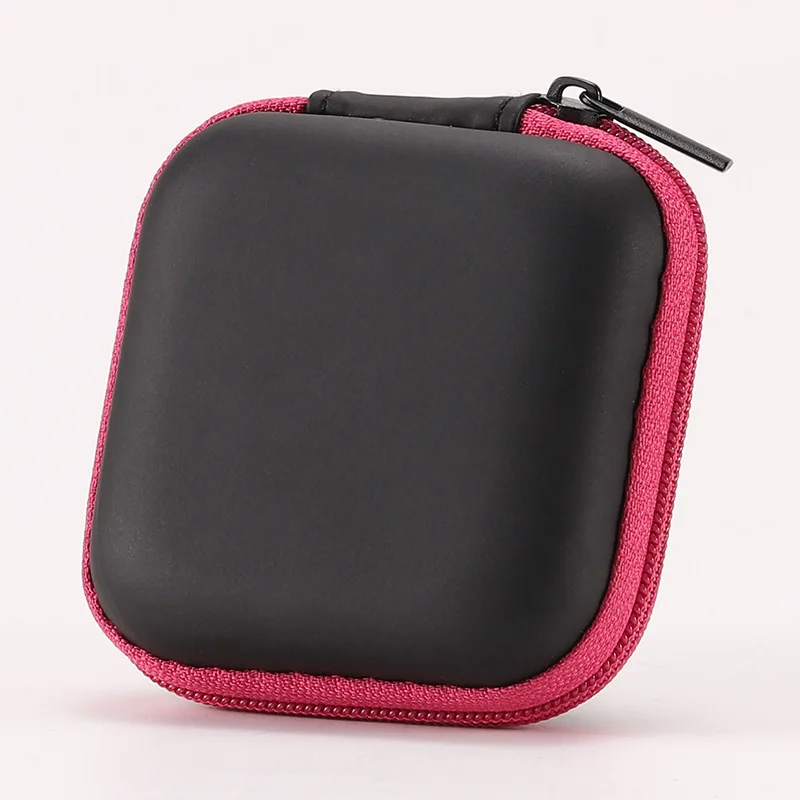 Mini Rits Harde Hoofdtelefoon Houder Case Draagbare Oordopjes Pouch box Oortelefoon Opbergtas Beschermende USB Kabel Organizer: Roze