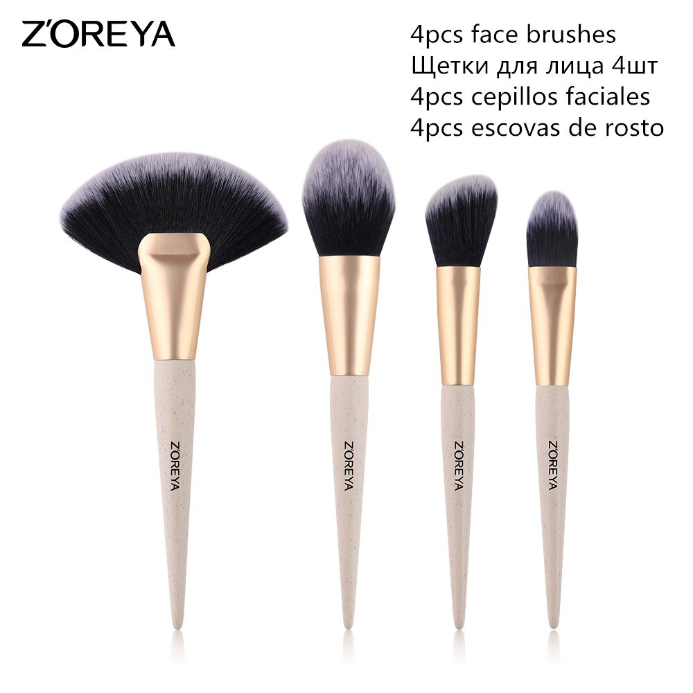 ZOREYA-Juego de brochas de maquillaje, 16 piezas, brochas de maquillaje Premium, brochas de base en polvo, ventilador, sombra de ojos, brocha de mezcla,: 4pcs face brushes