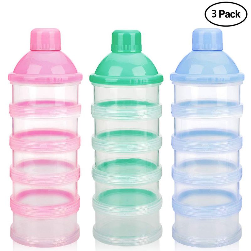 Baby mælkepulver dispenser stabelbar baby fodring rejse opbevaringsbeholder 3 pakke: Farverig