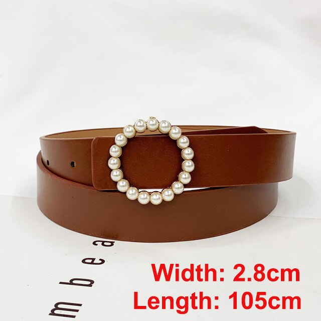 Pearl round pin buckle women simple ladies trend leather belt for women's youth brand belt