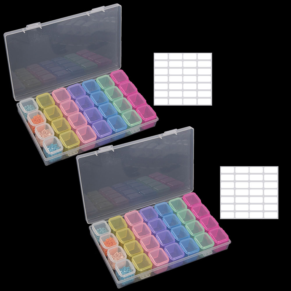 28/56/112Grids Diamond Nail Art Rhinestone Container Organizer Mosaic Embroidery Accessories Tools Bead Container Storage Box: 28 color 2pcs