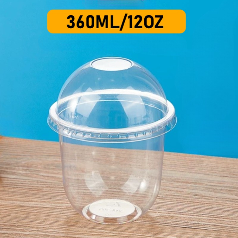 50ST Engångs Plastmuggar med Lock - 250ml 360ml 500ml - Transparent Behållare för Drycker, Desserter, Glass: Röd
