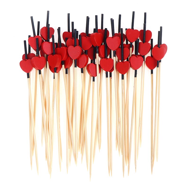 100 stücke Herz Blume Bambus wählen Buffet Cupcake Obst Gabel Party Nachtisch Salat Stock Für Hochzeit Dekor mit herz bilden perle