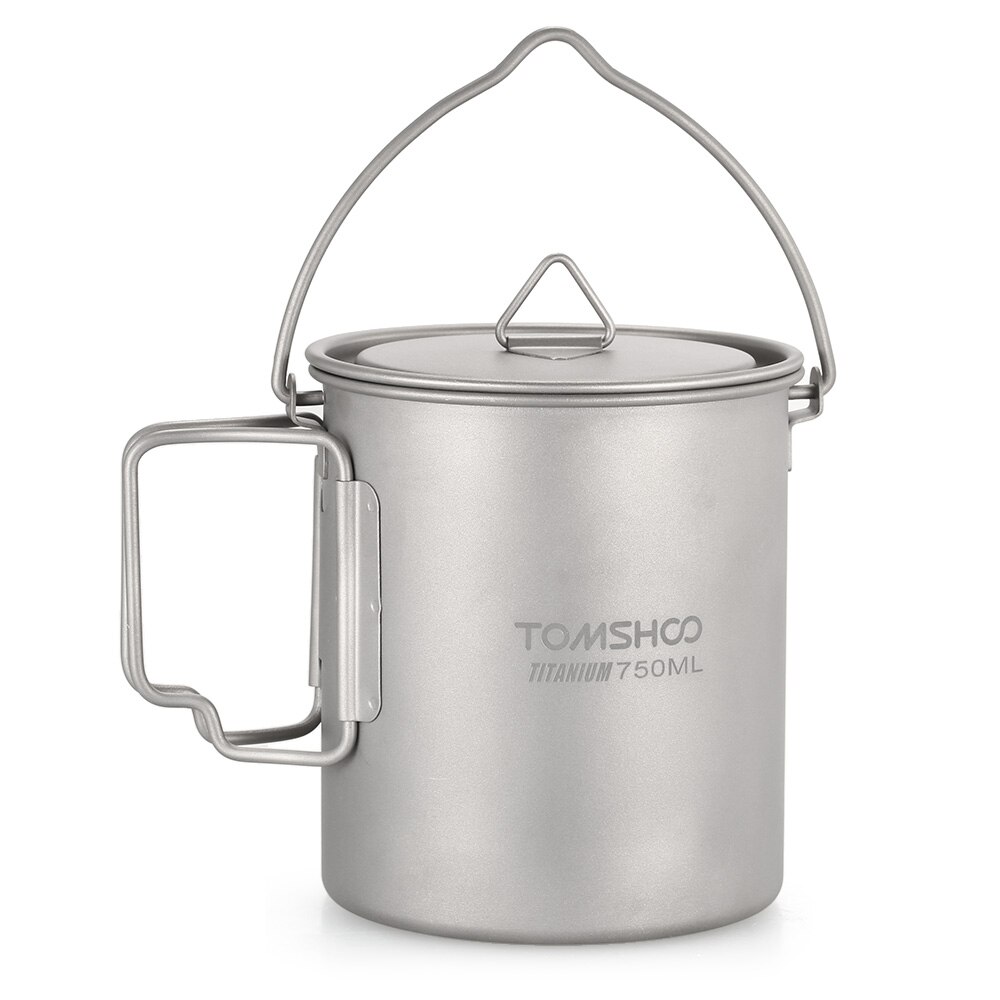 TOMSHOO 750ml Ultraleicht Titan Topf Faltbare Griff Titan Wasser Becher Tasse draussen Camping Kochen Picknick Mit Deckel: mit Deckel