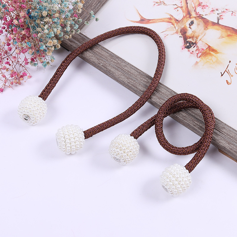 2 st magnetiska gardinbindningar flätade kulspänne stansfri draperi hållback clips tali tirai magnetik hem vardagsrum inredning: Mörkt kaffe